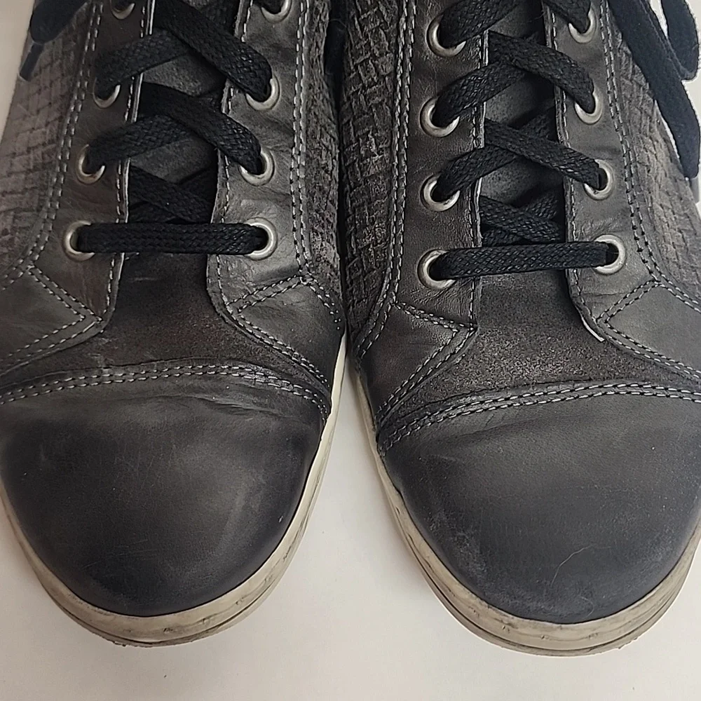 Minelli Vintage Gray Blk Laces Paris France Unisex Leather Shoes Sz 40 7M 9.5L